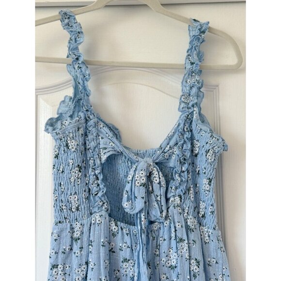 Lush Blue Floral Cotton Mini Dress Medium - Picture 8 of 13